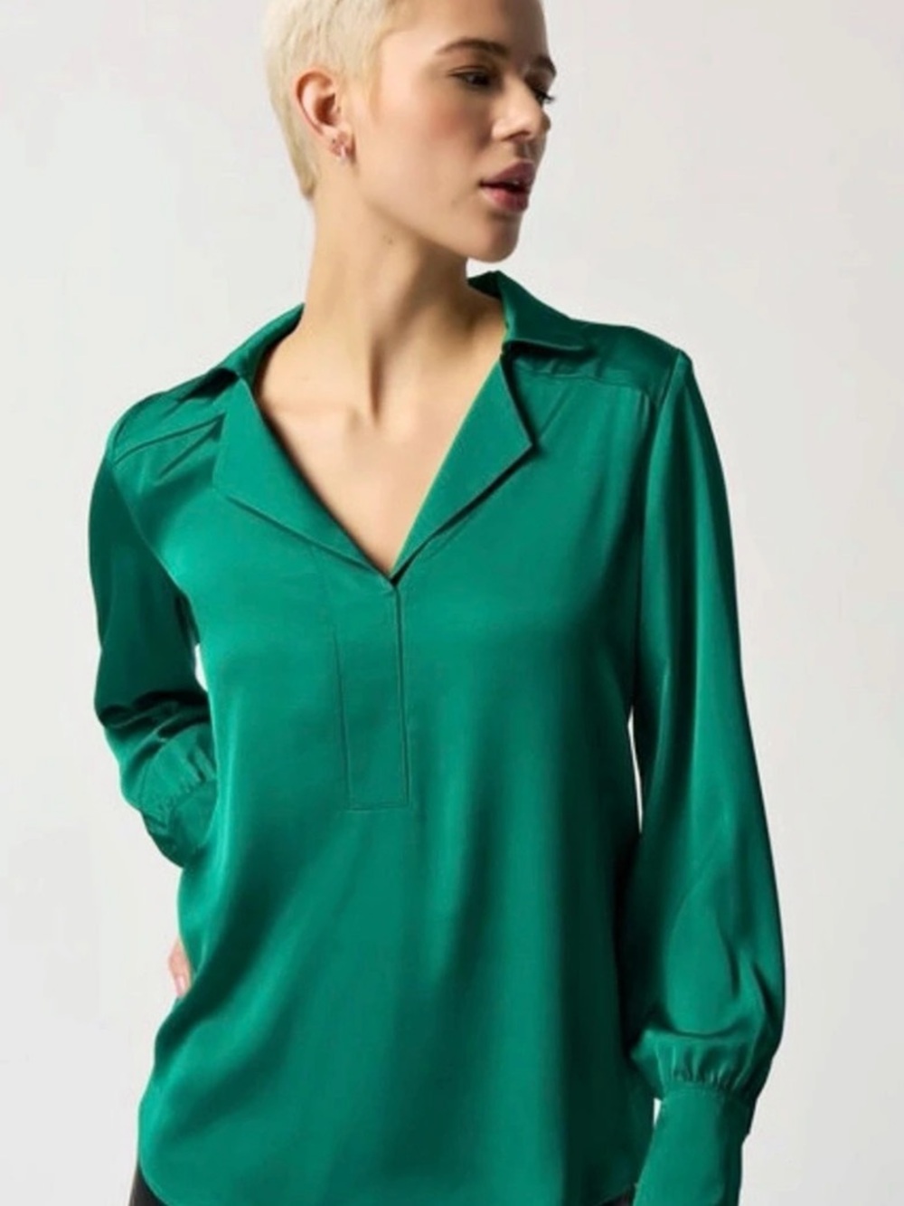Joseph Ribkoff Notched Collar Satin Blouse Green Medium